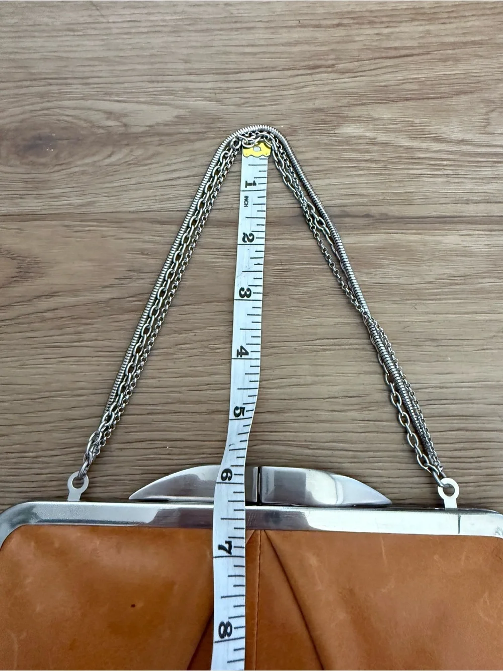 Hobo Hayward Brown Leather Chain Strap Kisslock Clutch Shoulder Bag Purse